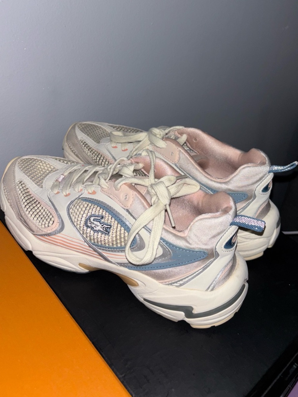 Lacoste Women's Cream, Pink & Blue Athletic Sneakers